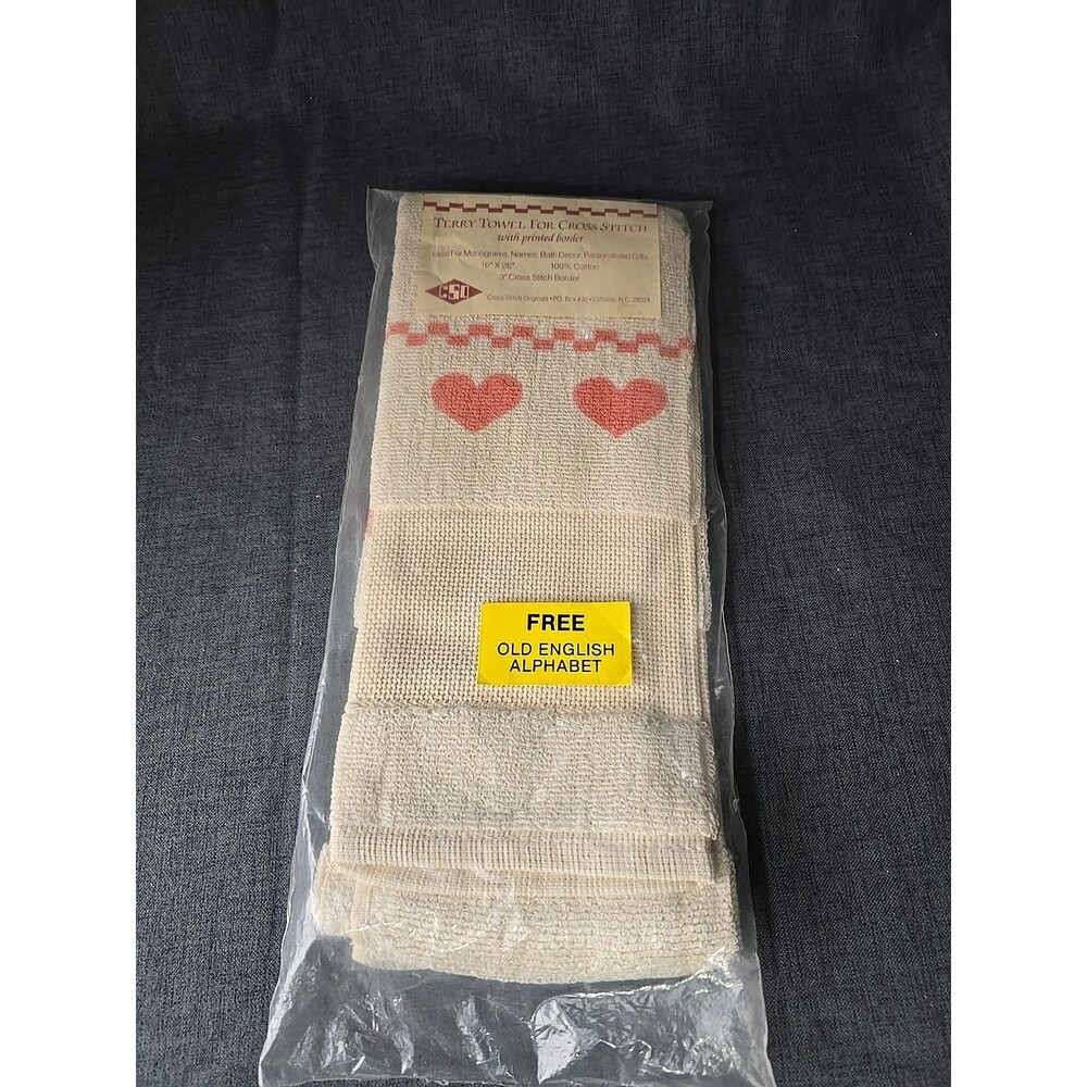 Cross Stitch Originals Heart Printed Border Terry Towel To Personalize Cottage